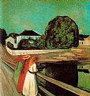 Edvard Munch Canvas Paintings - At the bridge